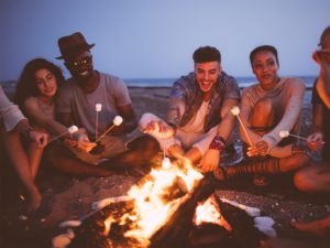 Campfire in the starry night